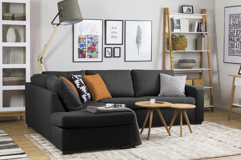 Crazy 3-seters Venstrevendt L-formet Sjeselongsofa i Stoff - Antrasitt - Møbler - Sofaer - Sofaer med sjeselong - 3 seters sofa med divan
