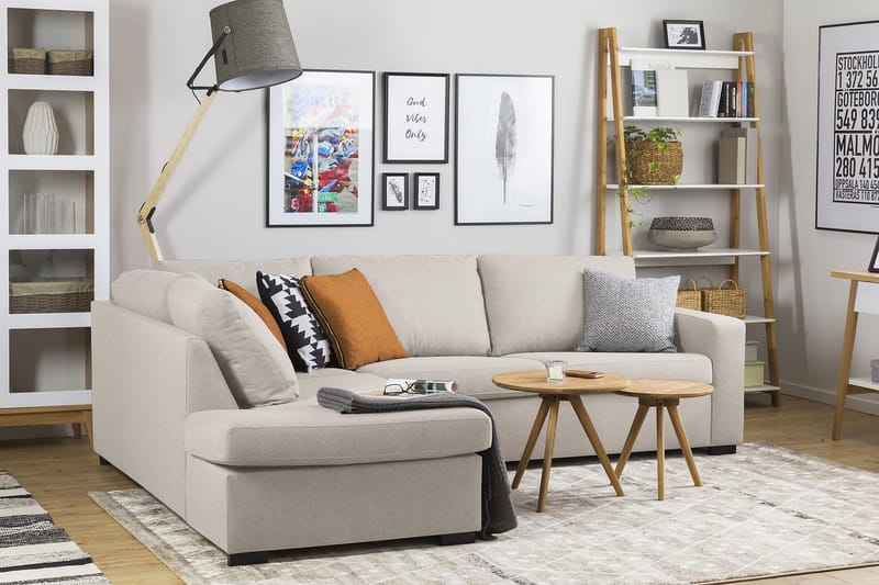 Crazy 3-seters Venstrevendt L-formet Sjeselongsofa i Stoff - Beige - Møbler - Sofaer - Sofaer med sjeselong - 3 seters sofa med divan