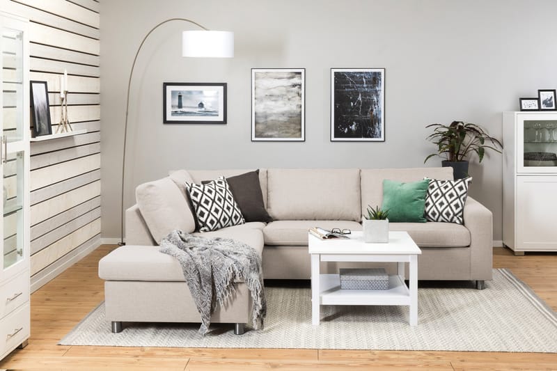 Crazy 3-seters Venstrevendt L-formet Sjeselongsofa i Stoff - Beige - Møbler - Sofaer - Sofaer med sjeselong - 3 seters sofa med divan