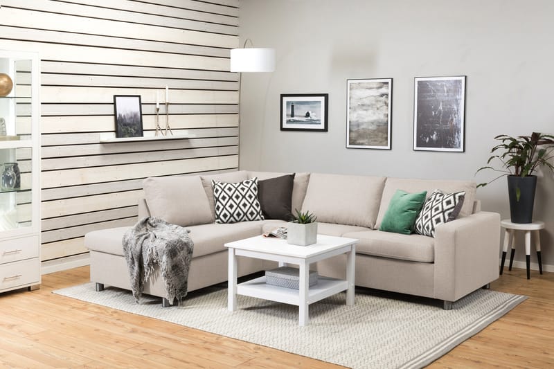 Crazy 3-seters Venstrevendt L-formet Sjeselongsofa i Stoff - Beige - Møbler - Sofaer - Sofaer med sjeselong - 3 seters sofa med divan