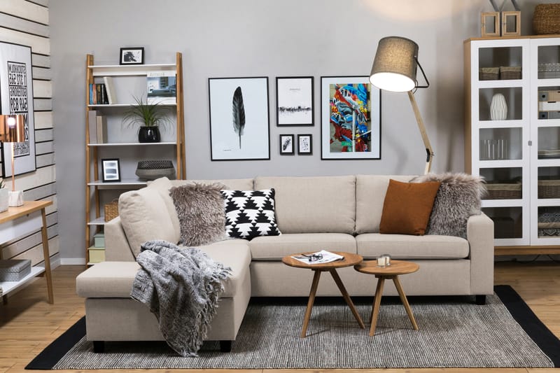 Crazy 3-seters Venstrevendt L-formet Sjeselongsofa i Stoff - Beige - Møbler - Sofaer - Sofaer med sjeselong - 3 seters sofa med divan
