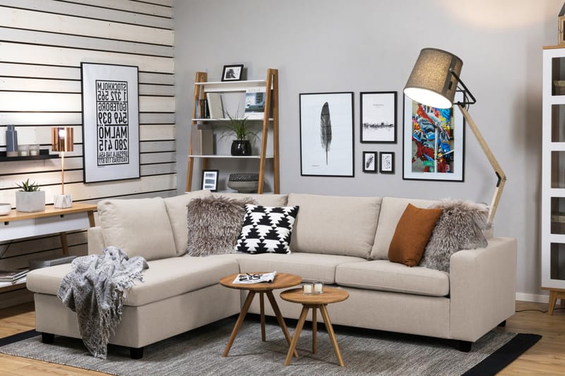 Crazy 3-seters Venstrevendt L-formet Sjeselongsofa i Stoff - Beige - Møbler - Sofaer - Sofaer med sjeselong - 3 seters sofa med divan