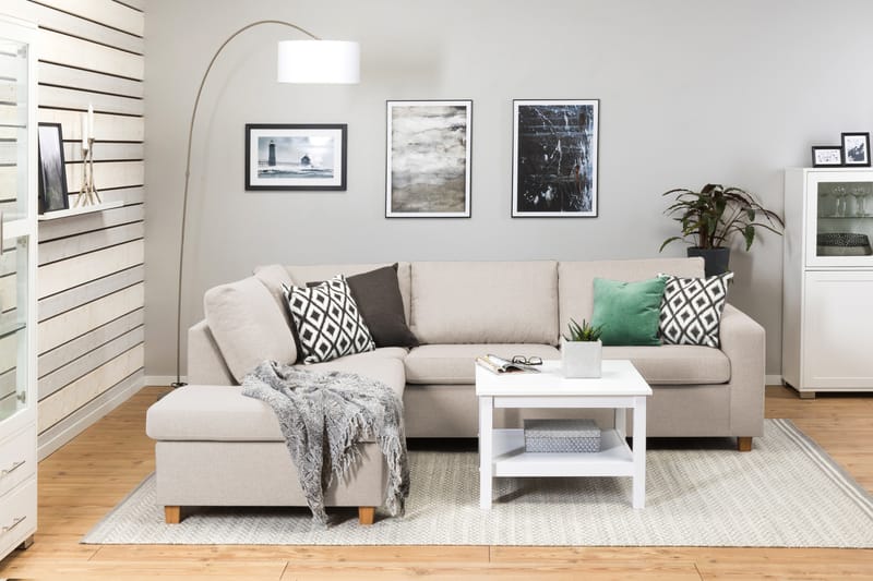 Crazy 3-seters Venstrevendt L-formet Sjeselongsofa i Stoff - Beige - Møbler - Sofaer - Sofaer med sjeselong - 3 seters sofa med divan