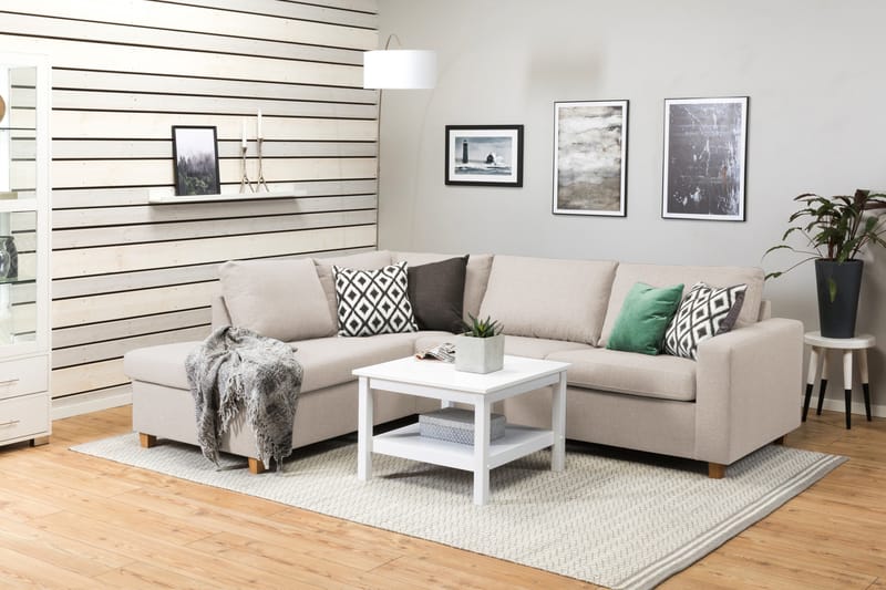 Crazy 3-seters Venstrevendt L-formet Sjeselongsofa i Stoff - Beige - Møbler - Sofaer - Sofaer med sjeselong - 3 seters sofa med divan