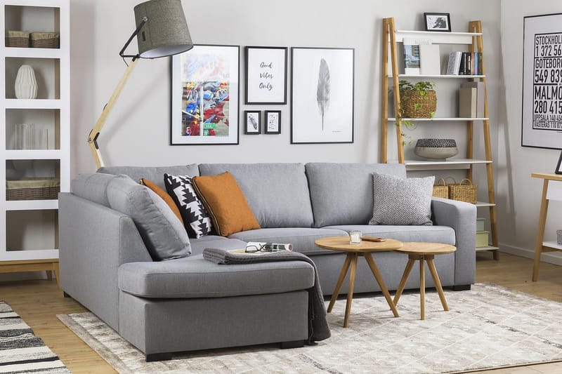Crazy 3-seters Venstrevendt L-formet Sjeselongsofa i Stoff - Grå - Møbler - Sofaer - Sofaer med sjeselong - 3 seters sofa med divan