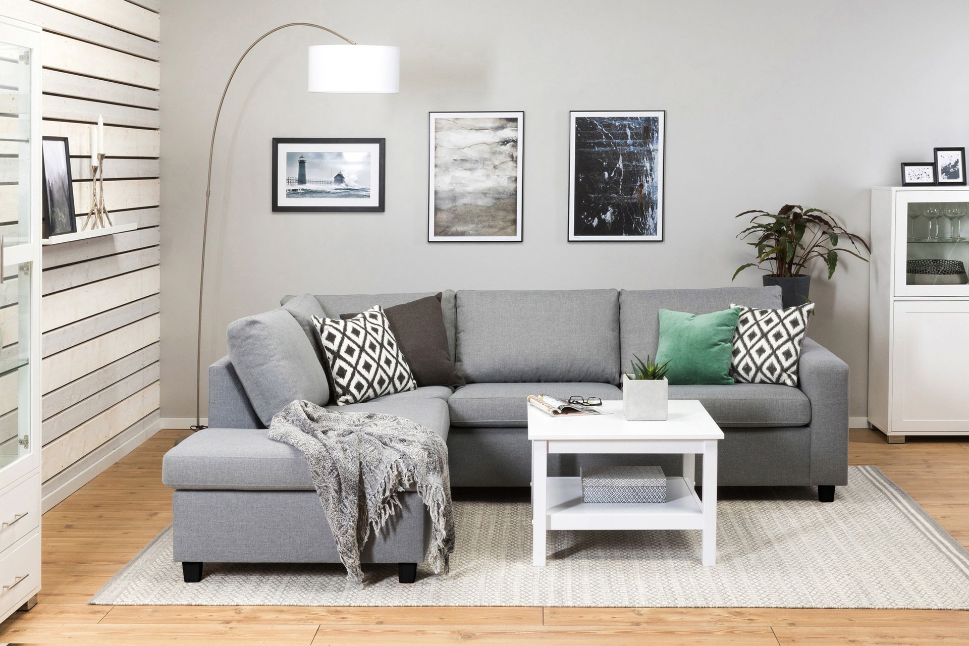 Crazy 3-seters Venstrevendt L-formet Sjeselongsofa i Stoff - Grå - Møbler - Sofaer - Sofaer med sjeselong - 3 seters sofa med divan