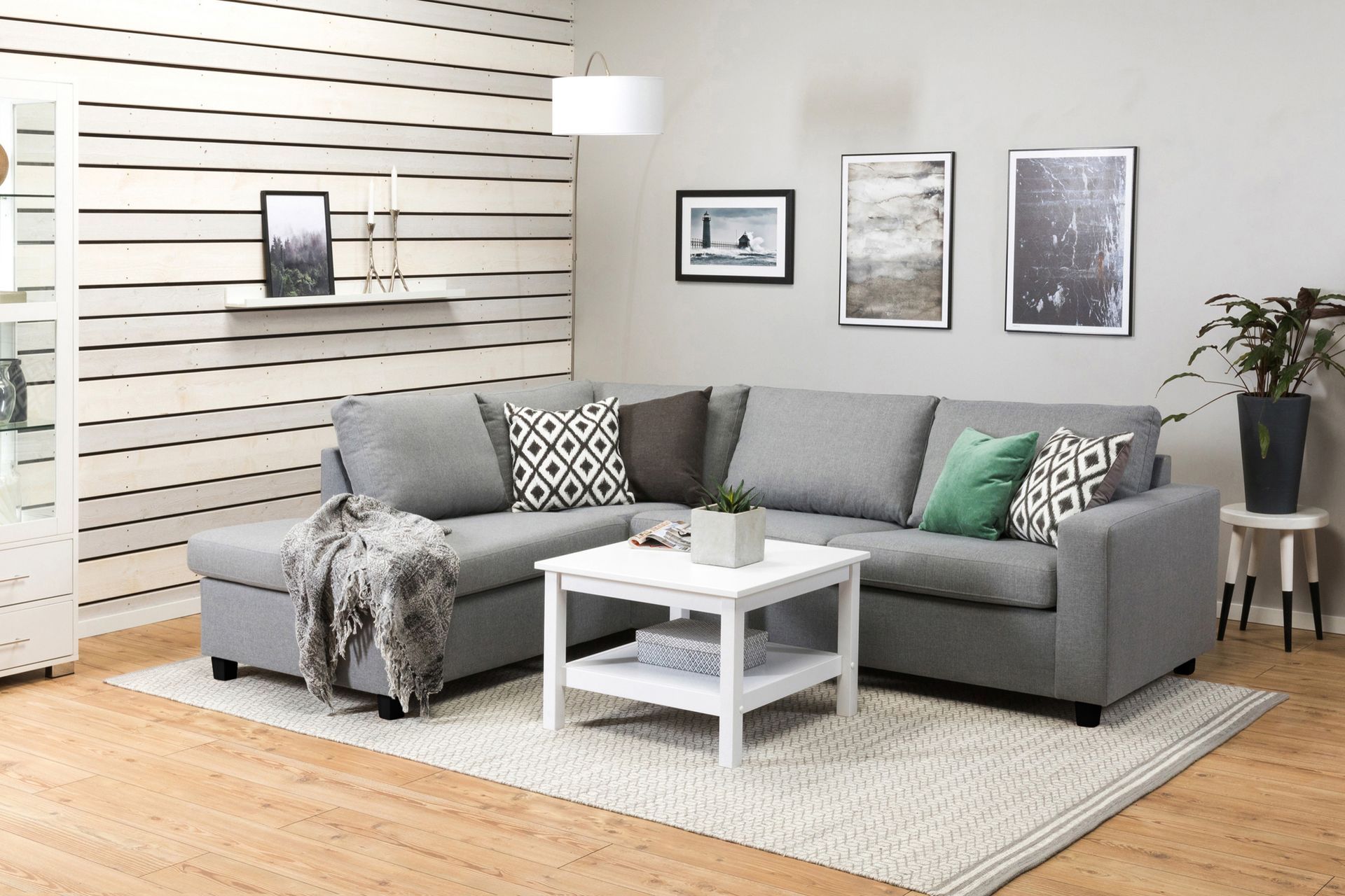 Crazy 3-seters Venstrevendt L-formet Sjeselongsofa i Stoff - Grå - Møbler - Sofaer - Sofaer med sjeselong - 3 seters sofa med divan