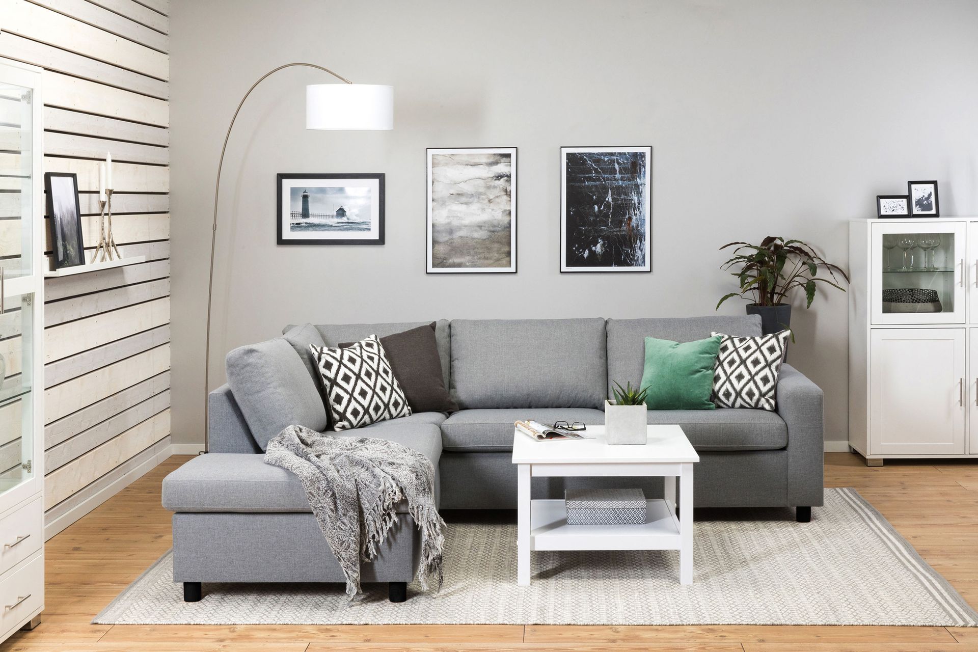 Crazy 3-seters Venstrevendt L-formet Sjeselongsofa i Stoff - Grå - Møbler - Sofaer - Sofaer med sjeselong - 3 seters sofa med divan