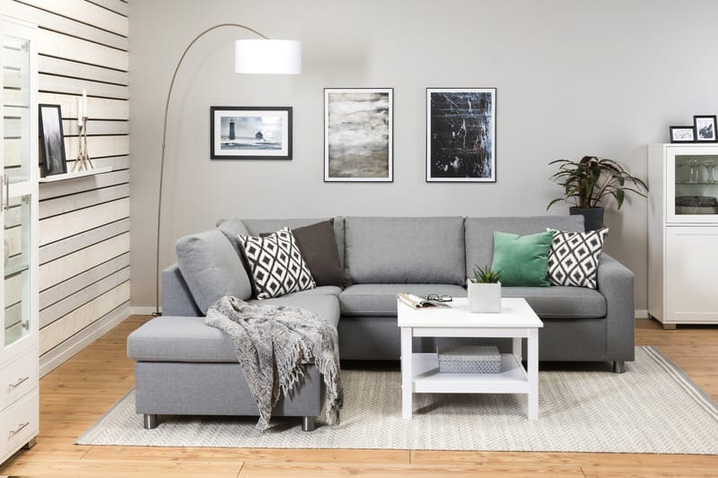 Crazy 3-seters Venstrevendt L-formet Sjeselongsofa i Stoff - Grå - Møbler - Sofaer - Sofaer med sjeselong - 3 seters sofa med divan