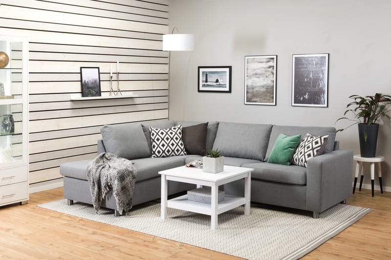 Crazy 3-seters Venstrevendt L-formet Sjeselongsofa i Stoff - Grå - Møbler - Sofaer - Sofaer med sjeselong - 3 seters sofa med divan