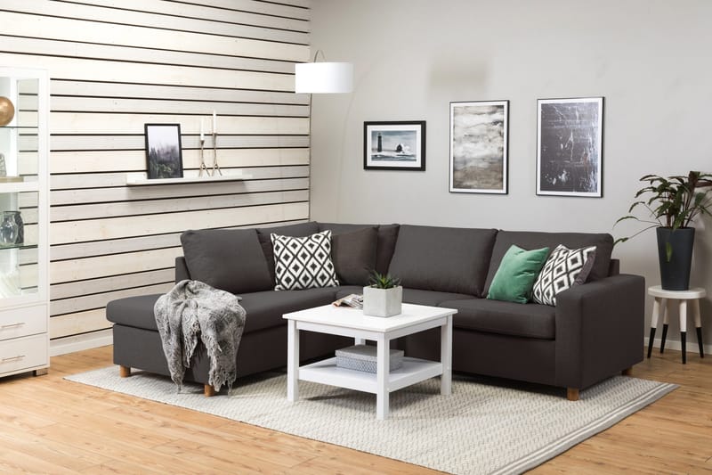 Crazy 3-seters Venstrevendt L-formet Sjeselongsofa i Stoff - Mørk grå - Møbler - Sofaer - Sofaer med sjeselong - 3 seters sofa med divan
