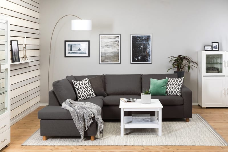 Crazy 3-seters Venstrevendt L-formet Sjeselongsofa i Stoff - Mørk grå - Møbler - Sofaer - Sofaer med sjeselong - 3 seters sofa med divan