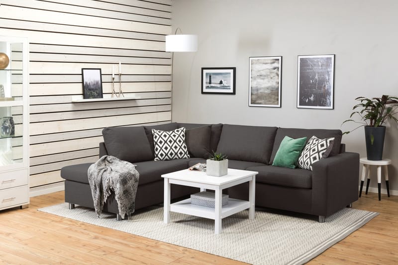 Crazy 3-seters Venstrevendt L-formet Sjeselongsofa i Stoff - Mørk grå - Møbler - Sofaer - Sofaer med sjeselong - 3 seters sofa med divan