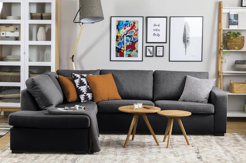 Crazy 3-seters Venstrevendt L-formet Sjeselongsofa i Stoff - Mørk grå - Møbler - Sofaer - Sofaer med sjeselong - 3 seters sofa med divan