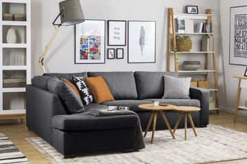 Crazy 3-seters Venstrevendt L-formet Sjeselongsofa i Stoff - Mørk grå - Møbler - Sofaer - Sofaer med sjeselong - 3 seters sofa med divan