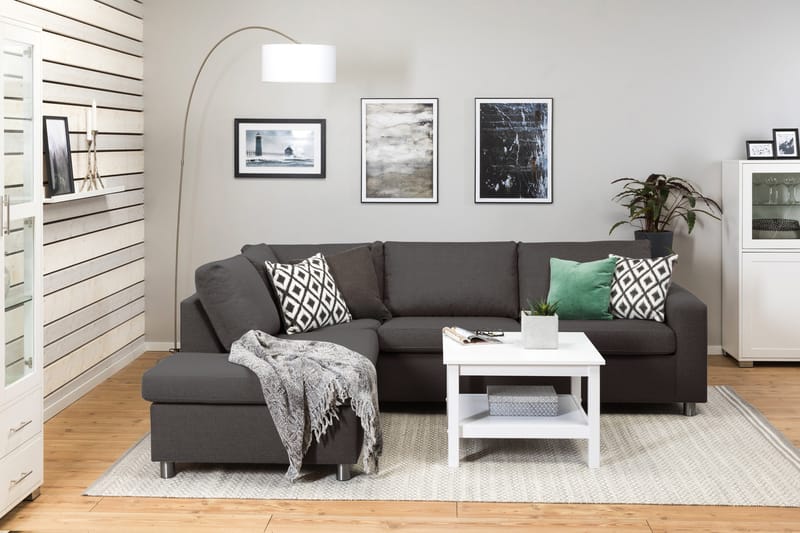 Crazy 3-seters Venstrevendt L-formet Sjeselongsofa i Stoff - Mørk grå - Møbler - Sofaer - Sofaer med sjeselong - 3 seters sofa med divan