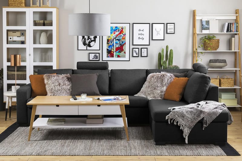Crazy 4-seters Høyrevendt L-formet Sjeselongsofa i Stoff - Antrasitt - Møbler - Sofaer - Sofaer med sjeselong - 3 seters sofa med divan