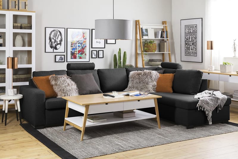 Crazy 4-seters Høyrevendt L-formet Sjeselongsofa i Stoff - Antrasitt - Møbler - Sofaer - Sofaer med sjeselong - 3 seters sofa med divan