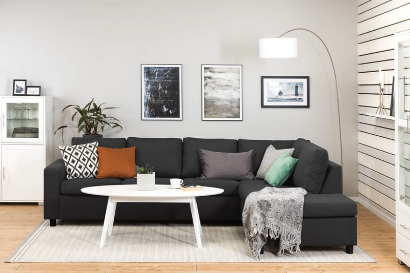 Crazy 4-seters Høyrevendt L-formet Sjeselongsofa i Stoff - Antrasitt - Møbler - Sofaer - Sofaer med sjeselong - 3 seters sofa med divan