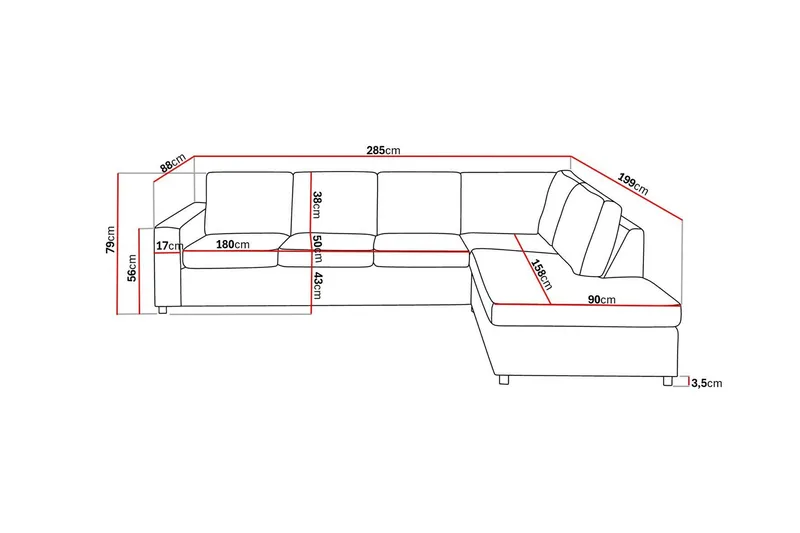 Crazy 4-seters Høyrevendt L-formet Sjeselongsofa i Stoff - Antrasitt - Møbler - Sofaer - Sofaer med sjeselong - 3 seters sofa med divan