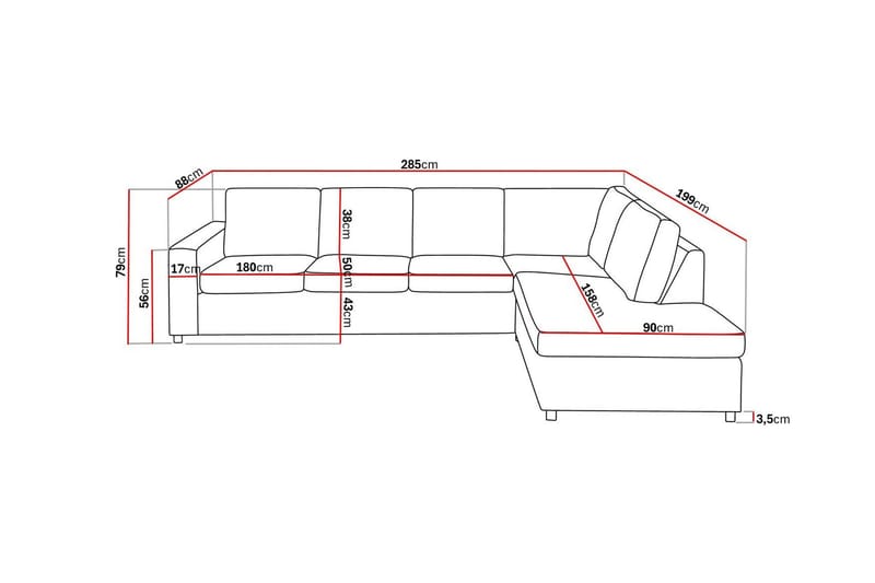 Crazy 4-seters Høyrevendt L-formet Sjeselongsofa i Stoff - Antrasitt - Møbler - Sofaer - Sofaer med sjeselong - 3 seters sofa med divan