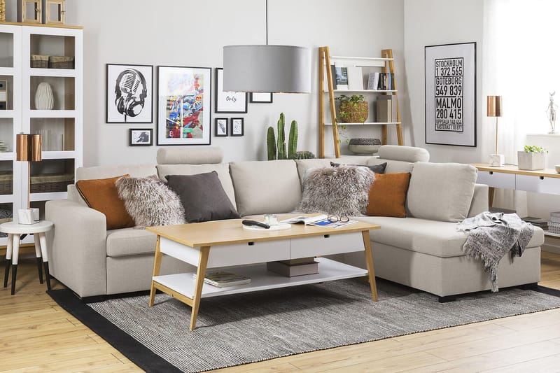 Crazy 4-seters Høyrevendt L-formet Sjeselongsofa i Stoff - Beige - Møbler - Sofaer - Sofaer med sjeselong - 3 seters sofa med divan