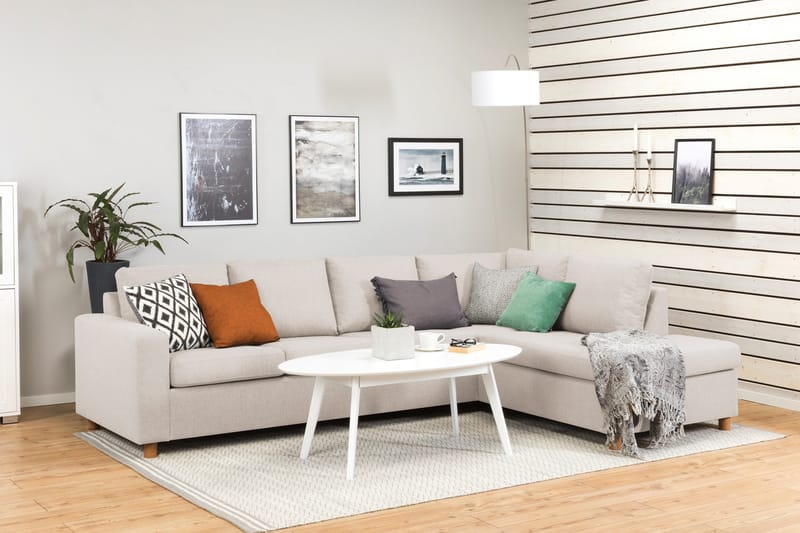 Crazy 4-seters Høyrevendt L-formet Sjeselongsofa i Stoff - Beige - Møbler - Sofaer - Sofaer med sjeselong - 3 seters sofa med divan
