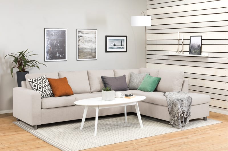 Crazy 4-seters Høyrevendt L-formet Sjeselongsofa i Stoff - Beige - Møbler - Sofaer - Sofaer med sjeselong - 3 seters sofa med divan