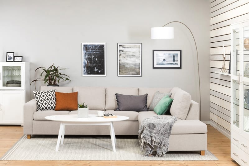 Crazy 4-seters Høyrevendt L-formet Sjeselongsofa i Stoff - Beige - Møbler - Sofaer - Sofaer med sjeselong - 3 seters sofa med divan