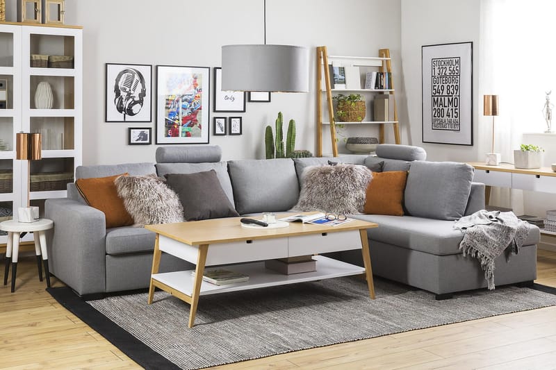 Crazy 4-seters Høyrevendt L-formet Sjeselongsofa i Stoff - Grå - Møbler - Sofaer - Sofaer med sjeselong - 3 seters sofa med divan