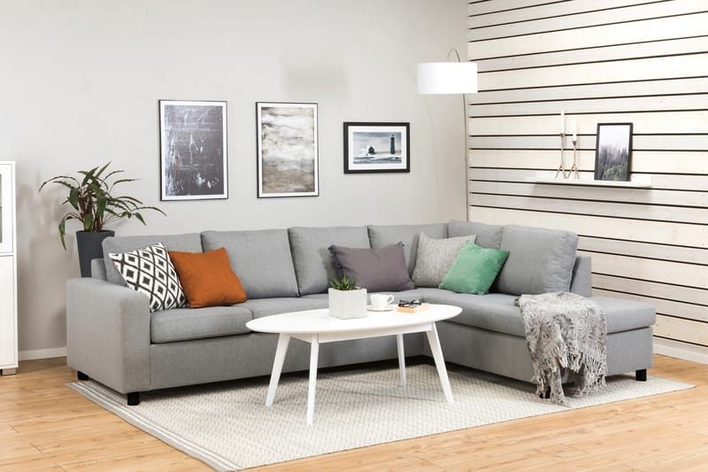 Crazy 4-seters Høyrevendt L-formet Sjeselongsofa i Stoff - Grå - Møbler - Sofaer - Sofaer med sjeselong - 3 seters sofa med divan