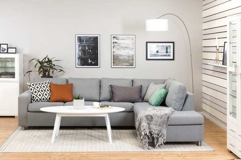 Crazy 4-seters Høyrevendt L-formet Sjeselongsofa i Stoff - Grå - Møbler - Sofaer - Sofaer med sjeselong - 3 seters sofa med divan