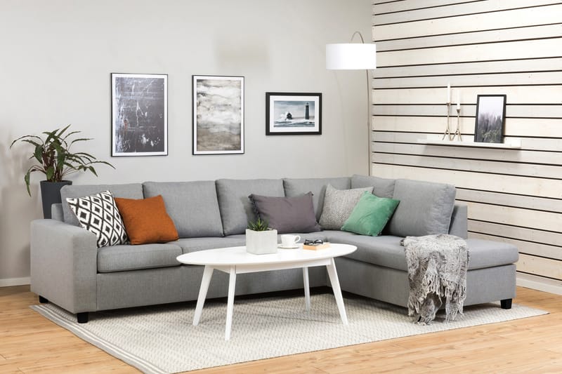 Crazy 4-seters Høyrevendt L-formet Sjeselongsofa i Stoff - Grå - Møbler - Sofaer - Sofaer med sjeselong - 3 seters sofa med divan
