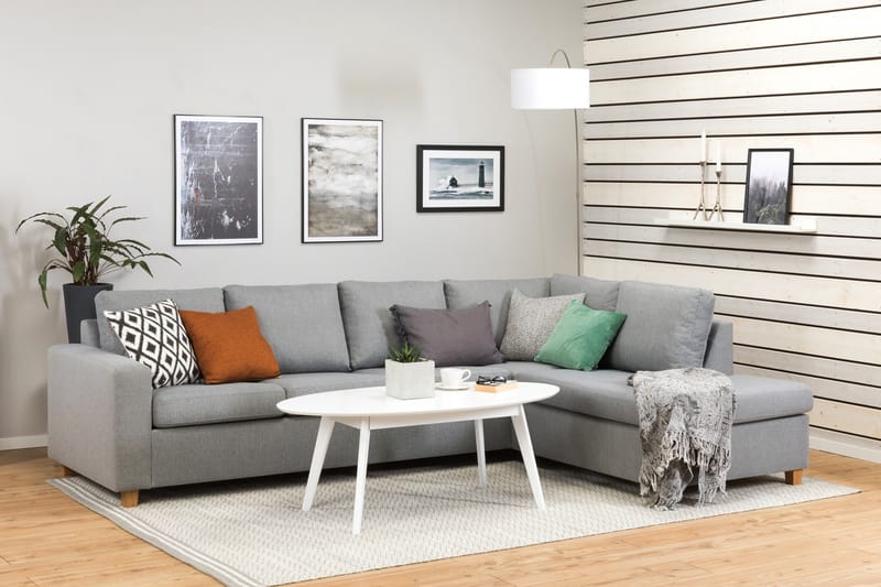 Crazy 4-seters Høyrevendt L-formet Sjeselongsofa i Stoff - Grå - Møbler - Sofaer - Sofaer med sjeselong - 3 seters sofa med divan