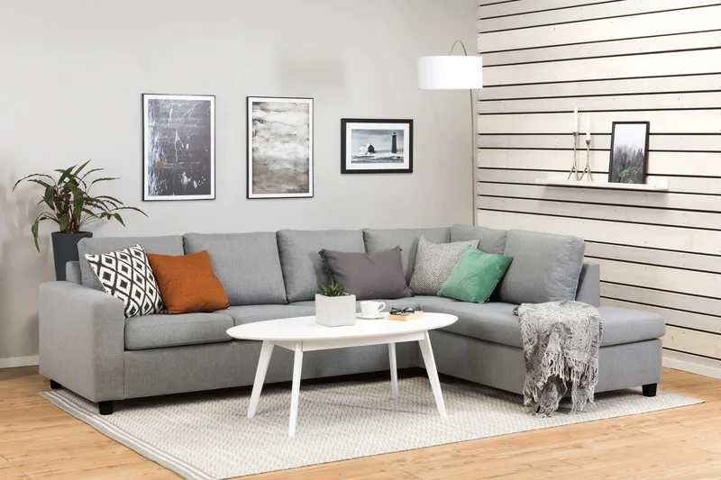 Crazy 4-seters Høyrevendt L-formet Sjeselongsofa i Stoff - Grå - Møbler - Sofaer - Sofaer med sjeselong - 3 seters sofa med divan