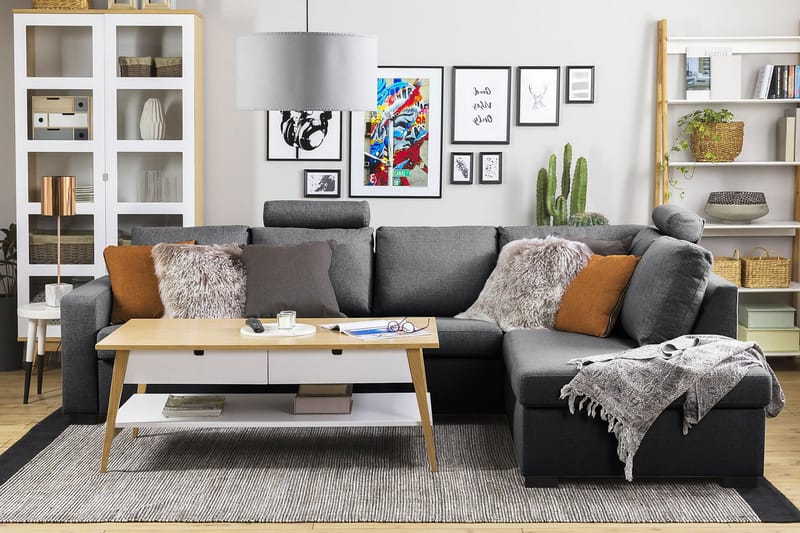 Crazy 4-seters Høyrevendt L-formet Sjeselongsofa i Stoff - Mørk grå - Møbler - Sofaer - Sofaer med sjeselong - 3 seters sofa med divan
