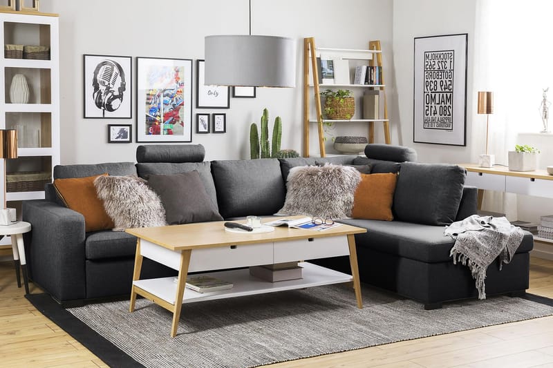 Crazy 4-seters Høyrevendt L-formet Sjeselongsofa i Stoff - Mørk grå - Møbler - Sofaer - Sofaer med sjeselong - 3 seters sofa med divan