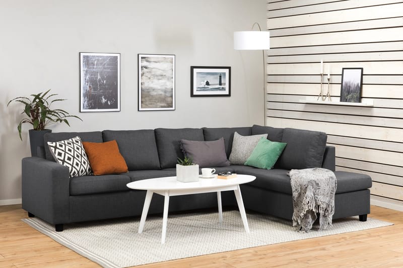 Crazy 4-seters Høyrevendt L-formet Sjeselongsofa i Stoff - Mørk grå - Møbler - Sofaer - Sofaer med sjeselong - 3 seters sofa med divan