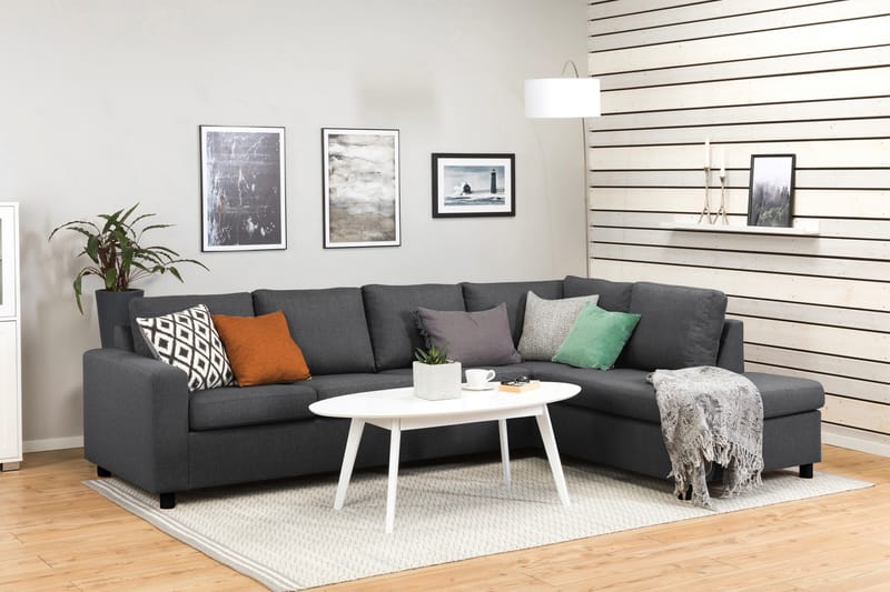 Crazy 4-seters Høyrevendt L-formet Sjeselongsofa i Stoff - Mørk grå - Møbler - Sofaer - Sofaer med sjeselong - 3 seters sofa med divan
