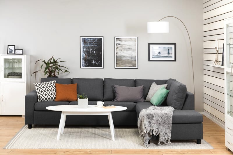 Crazy 4-seters Høyrevendt L-formet Sjeselongsofa i Stoff - Mørk grå - Møbler - Sofaer - Sofaer med sjeselong - 3 seters sofa med divan