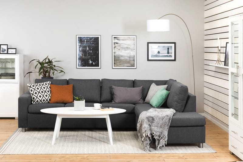 Crazy 4-seters Høyrevendt L-formet Sjeselongsofa i Stoff - Mørk grå - Møbler - Sofaer - Sofaer med sjeselong - 3 seters sofa med divan
