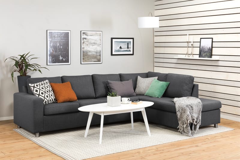 Crazy 4-seters Høyrevendt L-formet Sjeselongsofa i Stoff - Mørk grå - Møbler - Sofaer - Sofaer med sjeselong - 3 seters sofa med divan