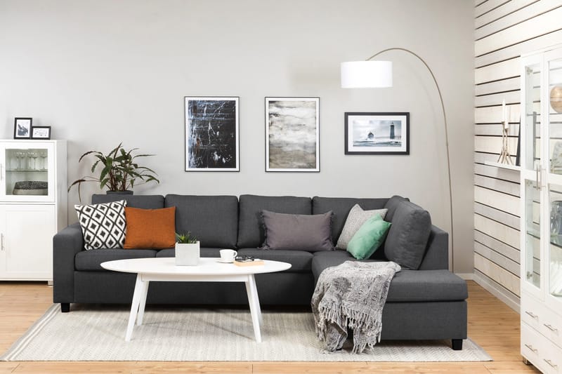 Crazy 4-seters Høyrevendt L-formet Sjeselongsofa i Stoff - Mørk grå - Møbler - Sofaer - Sofaer med sjeselong - 3 seters sofa med divan
