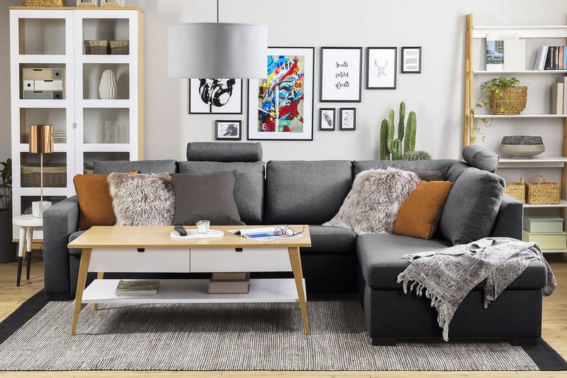 Crazy 4-seters Høyrevendt L-formet Sjeselongsofa i Stoff - Mørk grå - Møbler - Sofaer - Sofaer med sjeselong - 3 seters sofa med divan