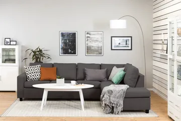 Crazy 4-seters Høyrevendt L-formet Sjeselongsofa i Stoff - Mørk grå - Møbler - Sofaer - Sofaer med sjeselong - 3 seters sofa med divan