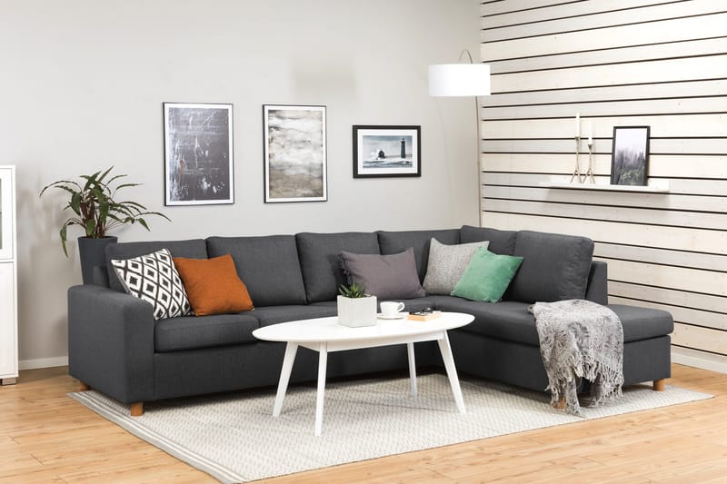 Crazy 4-seters Høyrevendt L-formet Sjeselongsofa i Stoff - Mørk grå - Møbler - Sofaer - Sofaer med sjeselong - 3 seters sofa med divan