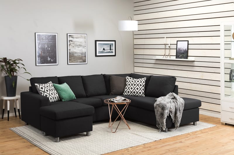 Crazy 4-seters Høyrevendt U-formet Large Sofa med Divan og Sjeselong i Stoff - Antrasitt - Møbler - Sofaer - Sofaer med sjeselong - 3 seters sofa med divan