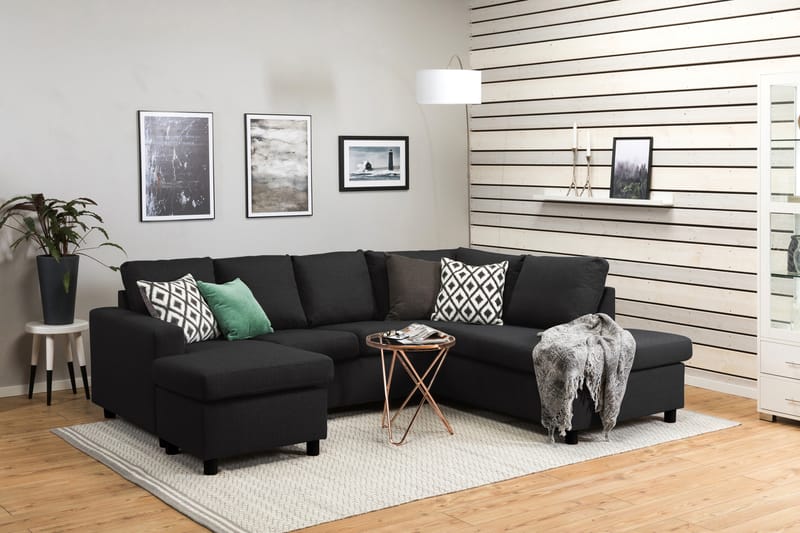 Crazy 4-seters Høyrevendt U-formet Large Sofa med Divan og Sjeselong i Stoff - Antrasitt - Møbler - Sofaer - Sofaer med sjeselong - 3 seters sofa med divan