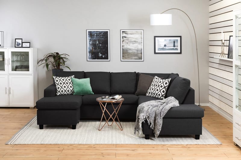 Crazy 4-seters Høyrevendt U-formet Large Sofa med Divan og Sjeselong i Stoff - Antrasitt - Møbler - Sofaer - Sofaer med sjeselong - 3 seters sofa med divan