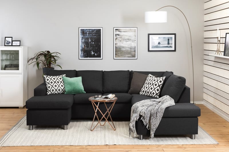 Crazy 4-seters Høyrevendt U-formet Large Sofa med Divan og Sjeselong i Stoff - Antrasitt - Møbler - Sofaer - Sofaer med sjeselong - 3 seters sofa med divan